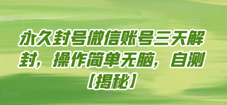 永久封号微信账号三天解封，操作简单无脑，自测-AI网创