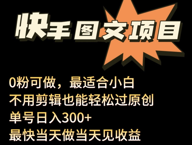 24年最新快手图文带货项目，零粉可做，不用剪辑轻松过原创单号轻松日入300+-AI网创