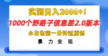 2025抖音1000个野路子信息差最新玩法，一分钟过原创，暴力变现月入几k-渡鸦网创