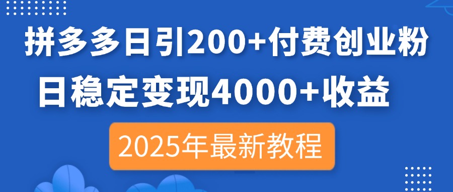 (14217期)拼多多日引200+付费创业粉,日稳定变现4000+收益,2025年最新教程-渡鸦网创