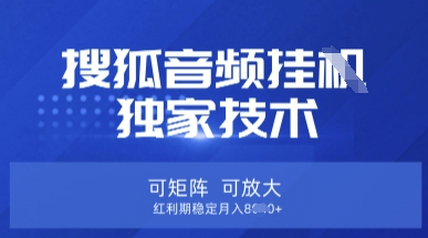 【搜狐音频挂G】独家技术,可矩阵可放大,红利期稳定月入8k【揭秘】-渡鸦网创