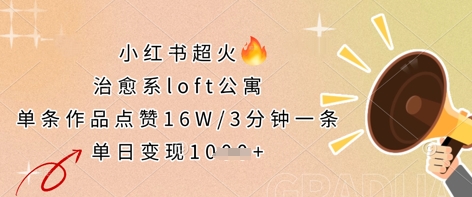小红书超火的治愈系loft公寓，单条作品点赞16W，3分钟一条，单日变现数张-渡鸦网创